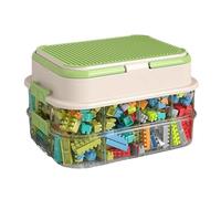 Creative Kids Building Blocks Storage Box - PP ABS Yellow 33x26x25cm 3 Layer Transparent Compartment Organizer With Lid Portable Carry Handle Puzzle Brick Toy Organizer Basket For Home Desktop Storage