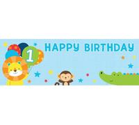 Creative Party - Animaux de zoo - Bannière avec autocollants "One Is Fun", plastique, 1er anniversaire SG26641 (taille unique) (Bleu)