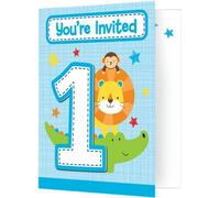 Creative Party - Animaux du zoo - Invitations, 1er anniversaire pack de 8 - Papier SG26454 (taille unique) (Bleu/Blanc/Vert)