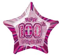 Creative Party Ballon en forme d'étoile avec l'inscription Joyeux 100e anniversaire, rose SG4792 (taille unique) (rose)