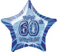 Creative Party Ballon en forme d'étoile avec l'inscription Joyeux 60e anniversaire SG4800 (taille unique) (Bleu)