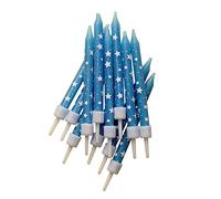 Creative Party- Lot de 12 Bougies étoiles Bleues et Blanches avec Supports, AHC196, 7.5 Centimeters