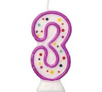 Creative Party - Motif à pois - Bougie "3" - Cire SG28910 (Taille unique) (Blanc/Violet)