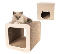 Creative Pets Griffoir pour Chat 37 x 30 x 30 cm + Maison en Carton | Grattoir Chat Renforcé avec du Contreplaqué | Grand Carton à Gratter pour Chats | Protège Vos Meubles