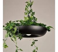 Creative Plant Pendant Light Chandelier Adjustable Aluminum Ceiling Lighting with Potted Plants E27 Hanging Lights for Dining Living Room, Kitchen Island(Black)