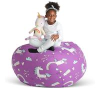 Creative QT Stuff 'n Sit Housse de Rangement pour Pouf Extra Large de 38 po pour Animaux en Peluche et Jouets - Imprimé Licorne Violette
