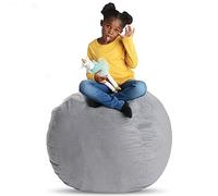 Creative QT Stuff 'n Sit Housse de Rangement pour Pouf Extra Large de 38 po pour Animaux en Peluche et Jouets - Velours côtelé Gris Clair