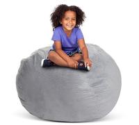 Creative QT Stuff 'n Sit Housse de Rangement pour Pouf Extra Large de 38 po pour Animaux en Peluche et Jouets - Velours côtelé Gris Clair