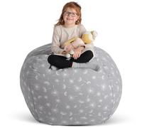 Creative QT Stuff 'n Sit Housse de Rangement pour Pouf Extra Large de 38 po pour Animaux en Peluche et Jouets - imprimé Pissenlit Gris