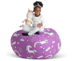 Creative QT Stuff 'n Sit Housse de Rangement pour Pouf Extra Large de 38 po pour Animaux en Peluche et Jouets - Imprimé Licorne Violette