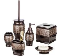 Creative Scents Ensemble d'accessoires de salle de bain Dublin marron - Ensemble de 6 pièces comprenant : Brosse pour cuvette de toilettes, housse de boîte à mouchoirs, distributeur de savon décoratif