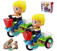 Creative Stunt Tricycle Toy with Music & Lights, Electric Cartoon Motorcycle Vehicle Stunt Performance, Universal Wheels Kids Car Toy for Boys Girls Home Travel Playtime School Birthday Gift