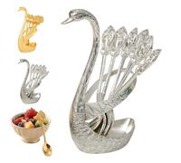 Creative Swan Design Coffee Stirring Spoon Set 6 Spoons, Elegant Swan Coffee Spoon Set with Holder, Metal Coffees Spoons Rest for Kitchen Café Home Office Decor (Silver)