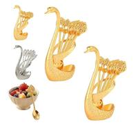 Creative Swan Design Coffee Stirring Spoon Set 6 Spoons, Elegant Swan Coffee Spoon Set with Holder, Metal Coffees Spoons Rest for Kitchen Café Home Office Decor (Gold*2)