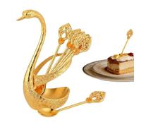 Creative Swan-Shaped Coffee Stirring Spoon Set, Zinc Alloy Swan Shape Holder With 6 Spoons | Stirring Coffee Bar Spoons Set For Home Kitchen Restaurant Apartment Offices Birthday Housewarming Party