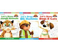 Creative Teaching Materials Apprenez à dessiner des livres didactiques étape par étape - Dessinez des chiens et des chats, des grandes machines, des animaux de la jungle - (lot de 3 livres)