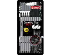 Creative Tips - Feutre Dessin - Etui Carton X 10 Stylos De Calligraphie À Pointe Assorties 0.2; 0.4; 0.7; 1 Mm Et Brush - Noir, Gris