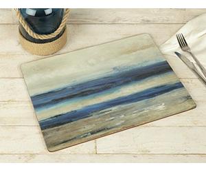 Creative Tops Premium Set de Table Ocean View avec Dos en Liège, Bois Dense, Bleu, Lot de 4
