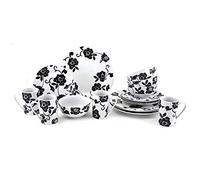 Creative Tops Vivienne Service de Vaisselle, Porcelaine, Noir/Blanc, 16 pièces