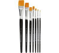 Creativ Company Pinceaux plats synthétiques 10247 – acrylique n°0–20 (2–24 mm) – 7 pièces – Noir