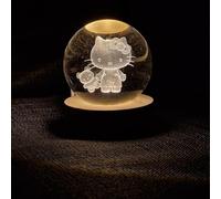 Creative Visualization lamp Lampe 3D LED Hello Kitty - Sphère en Cristal Gravée avec Base en Bois, Veilleuse Décorative USB pour Chambre, Cadeau Original (HELLOKITTY)