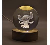 Creative Visualization lamp Lampe 3D LED Stitch - Sphère en Cristal Gravée avec Base en Bois, Veilleuse Décorative USB pour Chambre, Cadeau Original (STITCH)