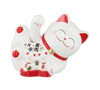 Creative Waving Lucky Cat Powered by Solar Enhanced Your Atmosphere with Good Fortune (Blanc)