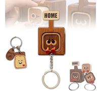 Creative Wooden Key Hooks with Funny Facial Expressions - Functional & Stylish Key, 2026 New Cute Wooden Keychain Hooks with Cute HOME/OUT Design, for Office Home Decor (A)