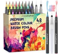Creativepeak Lot de 48 feutres de couleurs vives et 2 pinceaux de mélange de qualité supérieure avec pointe douce et véritable