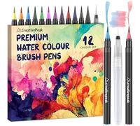 Creativepeak Stylos pinceaux aquarelle, 12 marqueurs de coloration à pointe souple avec pinceau estompeur, ensemble de stylos pinceaux aquarelle pour calligraphie et lettrage