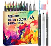 CreativePeak Stylos pinceaux aquarelle, 24 marqueurs de coloration à pointe souple avec 2 pinceaux estompeurs, ensemble de stylos pinceaux aquarelle pour calligraphie et lettrage