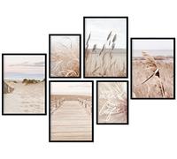 CreativeRobin Herbe de la pampa, montagne et plage - Ensemble de posters de qualité supérieure pour décoration de salon - 4 x A3 + 2 x A4 - Collage mural