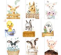 CreativeRobin Lot de 8 posters avec animaux de la ferme pour chambre d'enfant - Chevaux, porceaux, veaux, poussins et bien plus encore - Décoration de chambre de bébé mignonne - Sans cadre