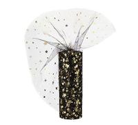 Creativery Tulle 9 m x 15 cm - Étoiles noir/or - Rouleau transparent pour bricolage de tulle et costumes