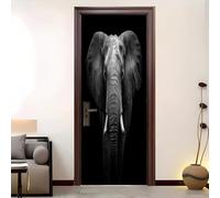 Créativité Auto-adhésif Sticker porte PVC 73×205 cmAnimaux éLéPhants Portraits Stickers Muraux Imperméable, Papier Peint Intérieure DIY Noir Et Blanc étanche Autocollant Porte Amovible,Pour Salon
