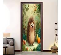 Créativité Auto-adhésif Sticker porte PVC 73×205 cmDessin animé Animal Hérisson Stickers Muraux Imperméable, Papier Peint Intérieure DIY Vert étanche Autocollant Porte Amovible,Pour Salon, Chambre