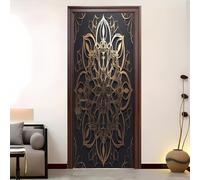 Créativité Auto-adhésif Sticker porte PVC 77×200 cmFleurs 3D Mandala Stickers Muraux Imperméable, Papier Peint Intérieure DIY Noir étanche Autocollant Porte Amovible,Pour Salon, Chambre