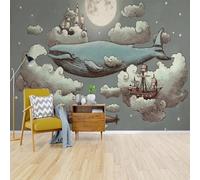 Créativité Cartoon Voiliers Nuages Baleines Papier Peint 3d Moderne Soie Texturée Haut De Gamme IdéAl Pour Le Salon Et La Chambre à Coucher-400cm×280cm