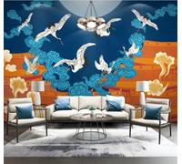 Créativité Lune Oiseaux En Vol Nuages Architecture Papier Peint 3D Installation Facile Intissé Tapisserie Bureau Salon Canapé Chambre Décoration Murale-150cm×105cm
