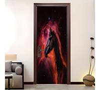 Créativité Sticker porte PVC Auto-adhésif 77×200 cm Science-Fiction Abstrait Animal Cheval Stickers Muraux Imperméable, Papier Peint Intérieure DIY Noir Pour Salon, Chambre, Autocollant Porte Amovible