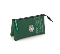 Creativolution Trousse à Compartiments Officiel Sporting CP - Polyester Vert avec 3 Compartiments pour Fournitures Scolaires - 22x12,5x3 cm