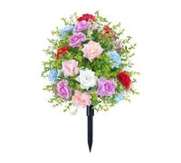 CreatoHundreds Composition Florale Artificielle pour Le Cimetière, avec Un Bouquet Commémoratif de Plantes sur Un Piquet Au Sol, Multicolore