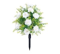 CreatoHundreds Composition Florale Artificielle pour Le Cimetière, avec Un Bouquet Commémoratif de Plantes sur Un Piquet Au Sol, Blanc