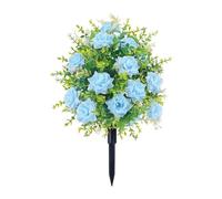 CreatoHundreds Composition Florale Artificielle pour Le Cimetière, avec Un Bouquet Commémoratif de Plantes sur Un Piquet Au Sol, Bleu
