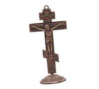 CreatoHundreds Croix Crucifix de Table, Ornement Mural Chrétien, Crucifix Religieux pour Décoration de Table de Chambre, Style rétro rouge