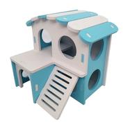 CreatsGoss Ensemble de jeu de grange, y compris maison en bois, jouet de planche de grange, villa nid coulissant, maison d'ours doré, chambre à coucher (villa bleue)