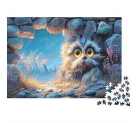 Créature Fluffy Regarde du Mur de Pierre Puzzles 1000 Pieces Jigsaw Puzzle Faune Sauvage for Adults Anti-Stress 52x38cm/1000pcs