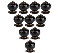 Creatwls Lot de 10 boutons de meuble vintage en céramique et porcelaine Noir