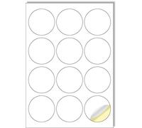 Creavvee 12 étiquettes rondes feuille 25 feuilles A4 imprimables papier autocollant blanc pour imprimantes laser/jet d'encre fabriqué en Europe - Taille des autocollants ronds 63 mm