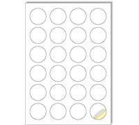 Creavvee 24 étiquettes rondes feuille 25 feuilles A4 imprimables papier autocollant blanc pour imprimantes laser/jet d'encre fabriqué en Europe - Taille des autocollants ronds 40 mm